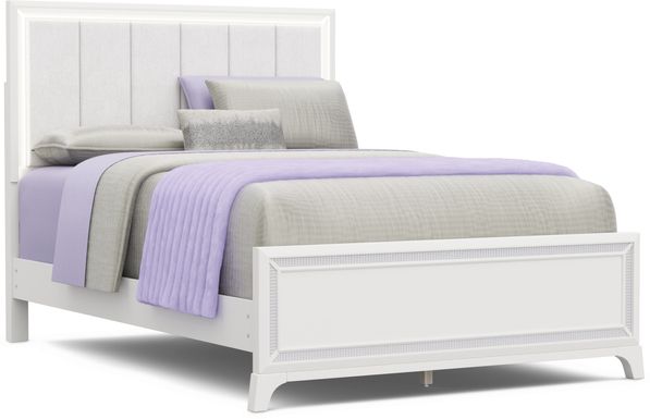 Kids Alyssa White Full Lighted Upholstered Bed