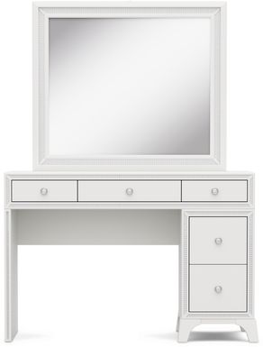 Kids Alyssa White Single Pedestal Vanity with Large Sparkle Mirror