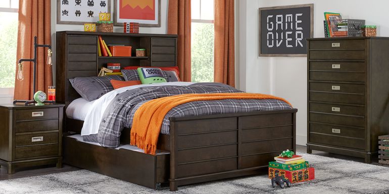 Kids Bay Street Charcoal 5 Pc Full Bookcase Bedroom