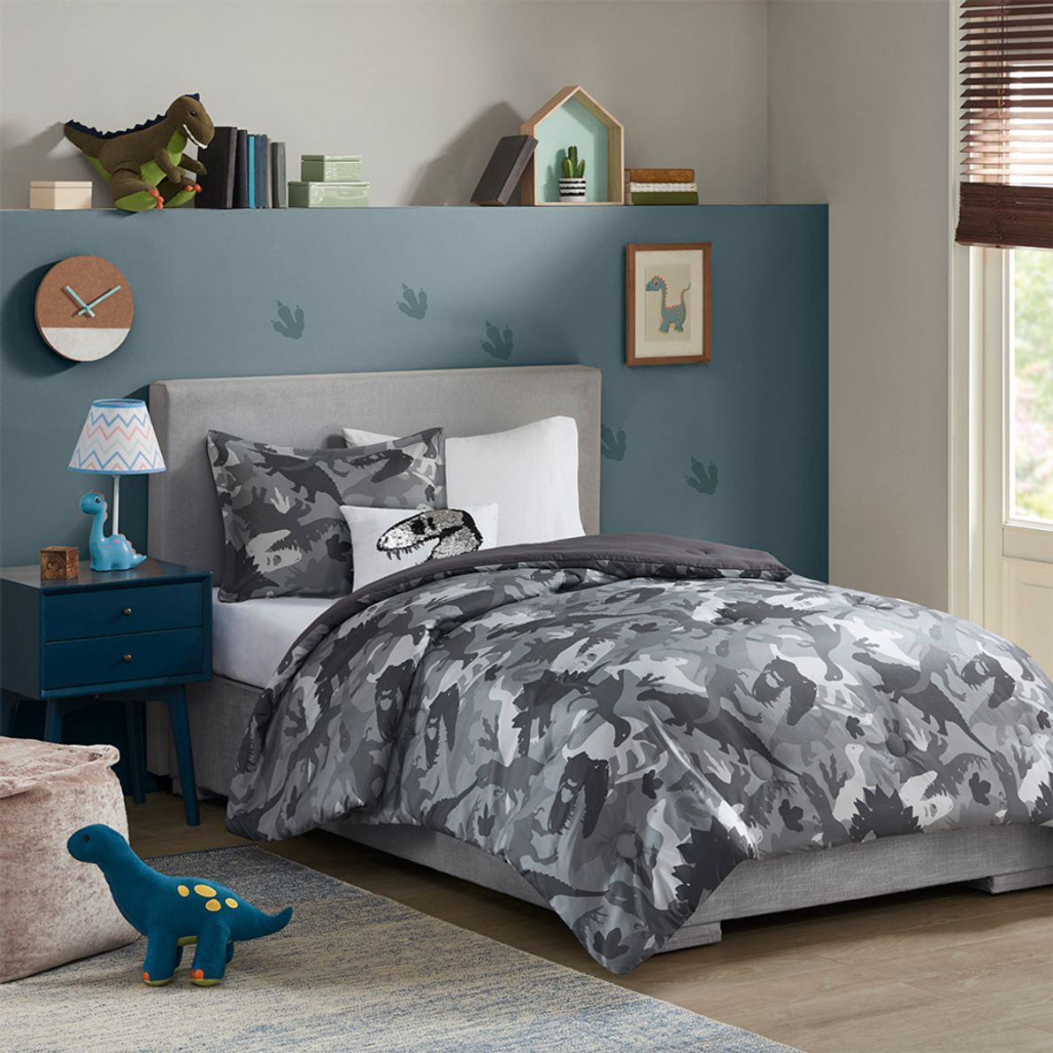 Kids Camo Dino Gray Pc Twin Comforter Set