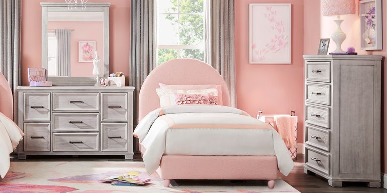 Kids Canyon Lake Ash Gray Bedroom with Moonstone Pink Full Upholstered Bed