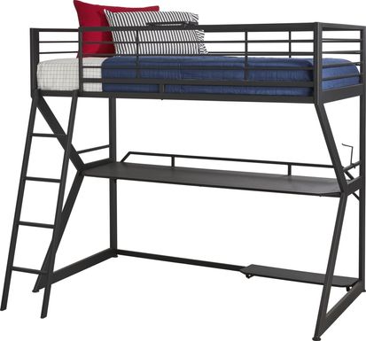 Kids Carbon Optix Black Twin Gaming Loft Bed with LED Lights and Accessories