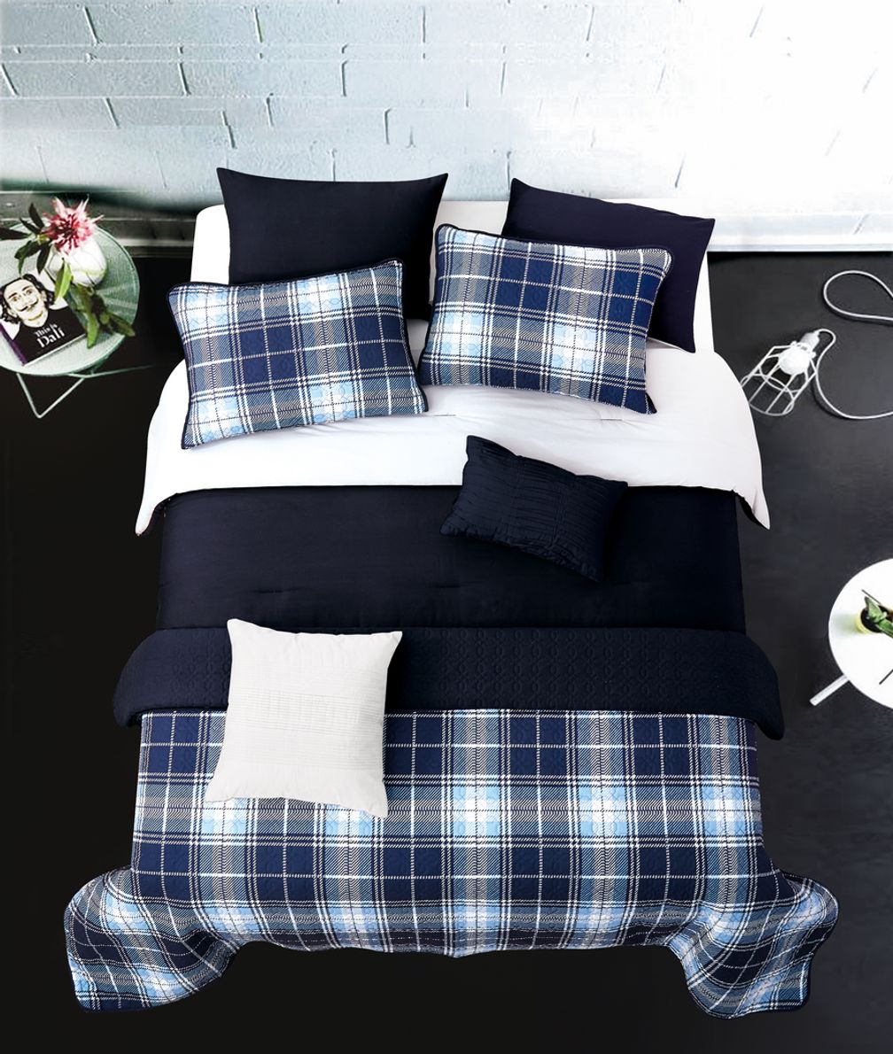 Kids Classic Plaid Navy Pc Full/Queen Comforter Set