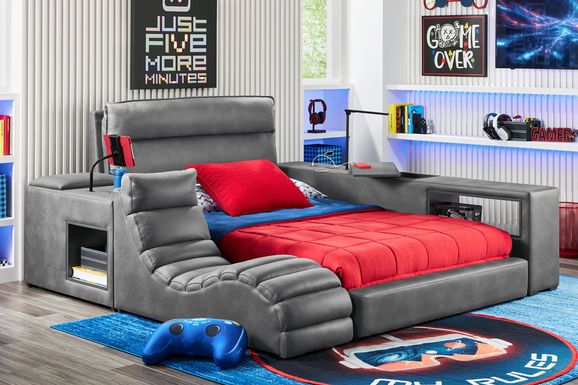 Kids Cloud9 Charcoal Twin Upholstered Bed with Nightstand