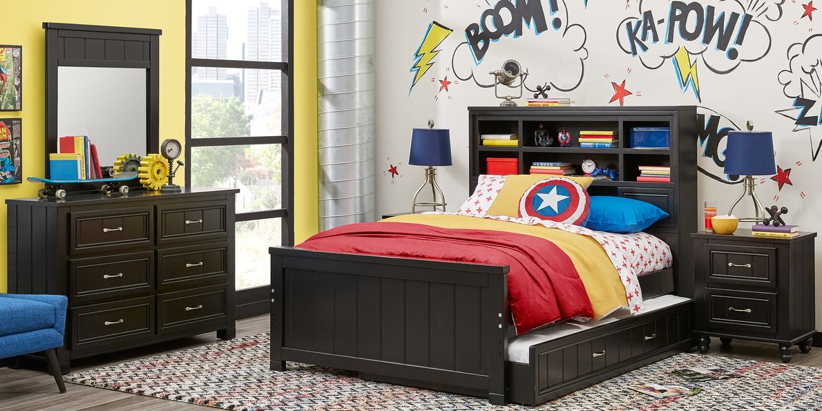 Bookcase Kids Bed Black Kids Cottage Colors Black Pc Full