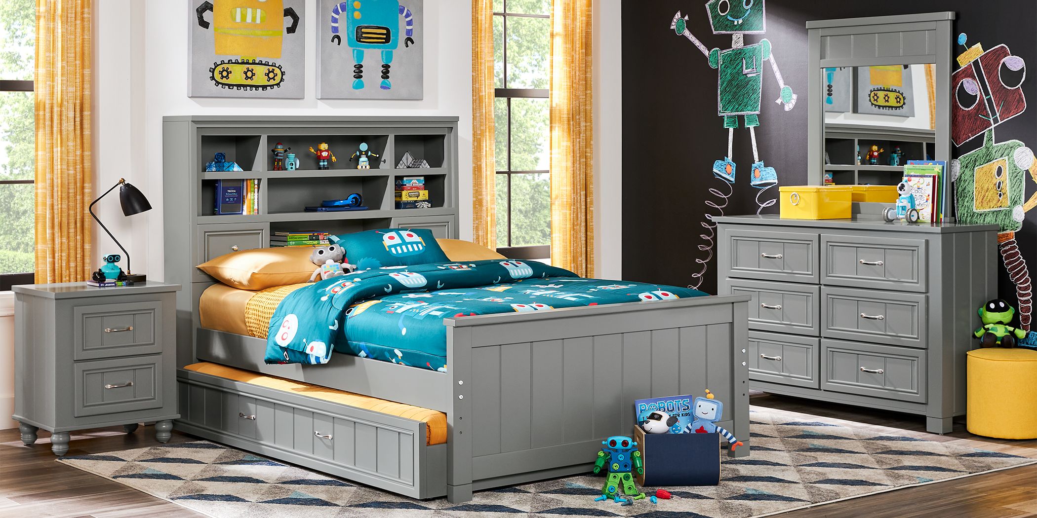 Kids Cottage Colors Gray Twin Bookcase Bedroom