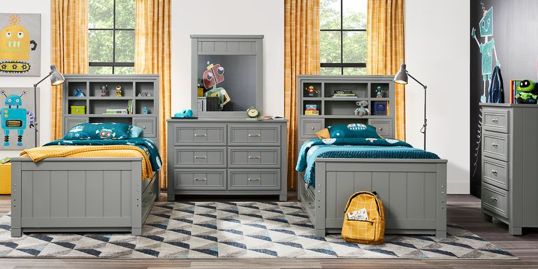 Kids Cottage Colors Gray Twin Bookcase Bedroom