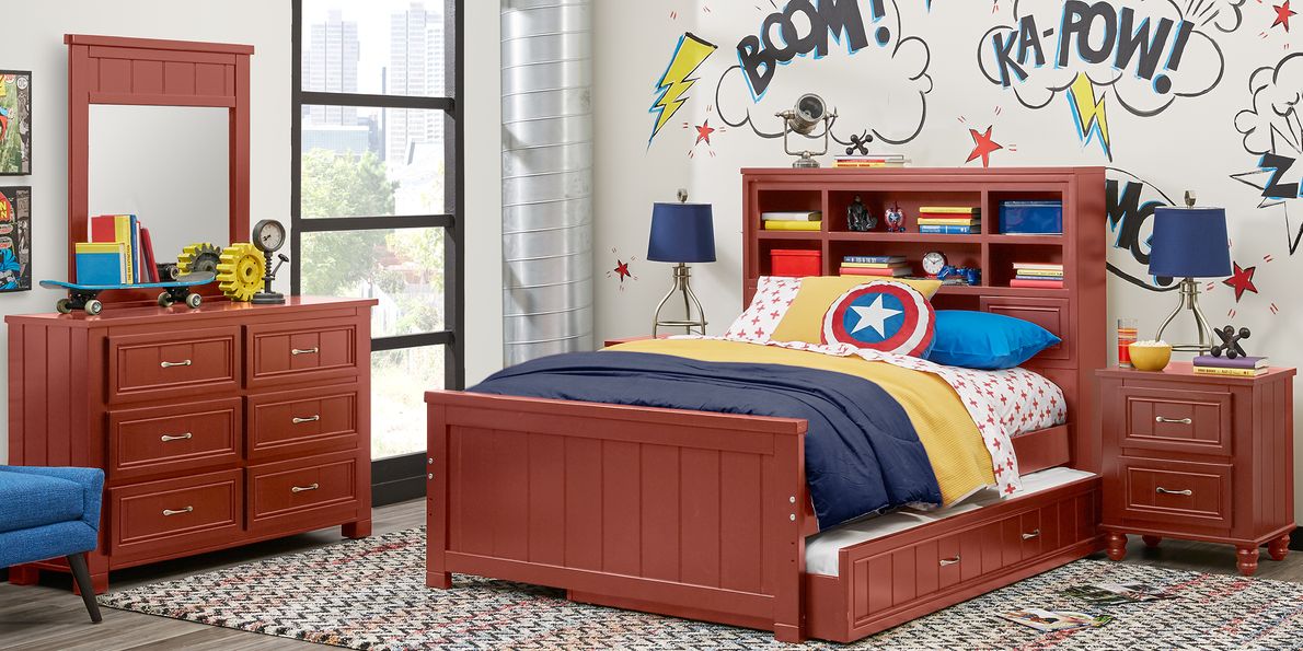 Kids Cottage Colors Red Pc Full Bookcase Bedroom
