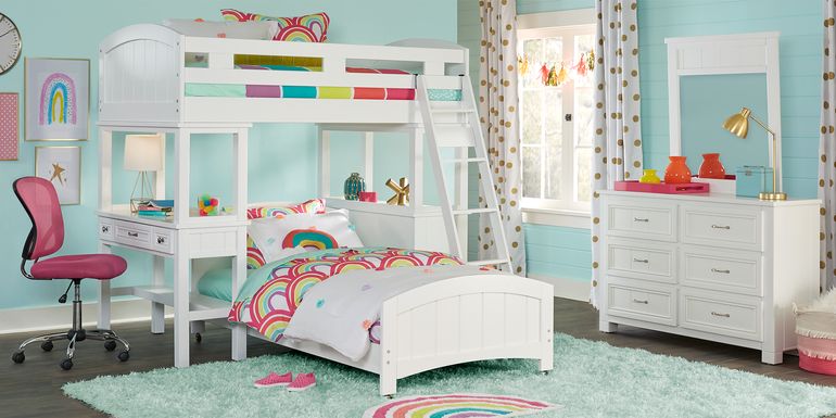 Kids Cottage Colors White Twin Loft Bunk with Desk and Dresser