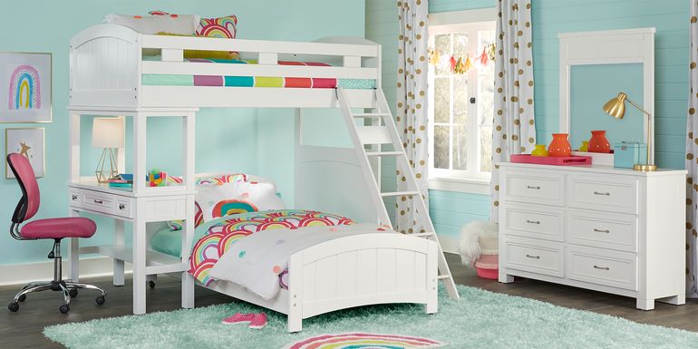 Kids Cottage Colors White Twin/Twin Loft Bunk Bed with Desk