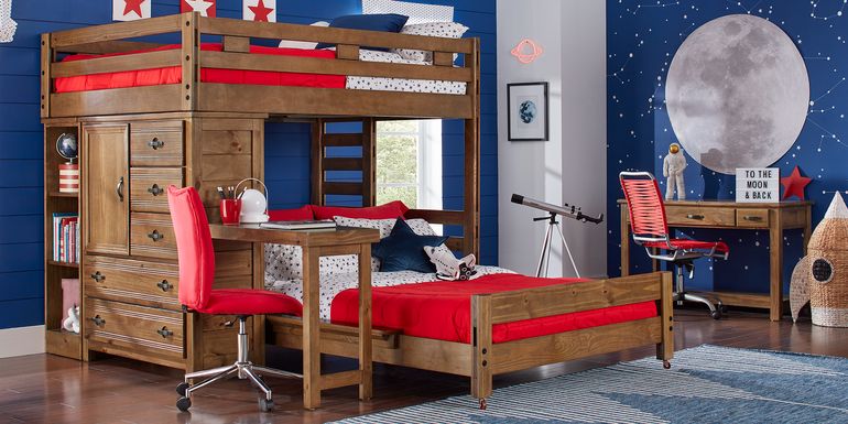 Kids Creekside 2.0 Chestnut Full/Full Loft with Loft Chest, Bookcase and Desk Attachment