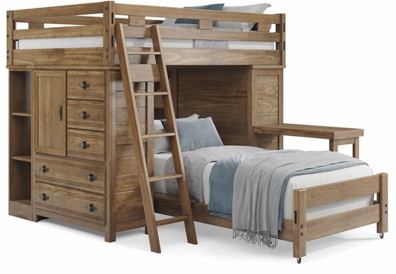 Kids Creekside 2.0 Chestnut Full/Twin Loft with 2 Loft Chests, 2 Bookcases and Desk Attachment