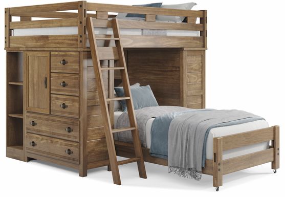 Kids Creekside 2.0 Chestnut Full/Twin Loft with 2 Loft Chests and 2 Bookcases