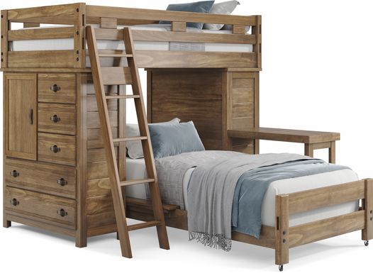 Kids Creekside 2.0 Chestnut Twin/Twin Loft with 2 Loft Chests and Desk Attachment