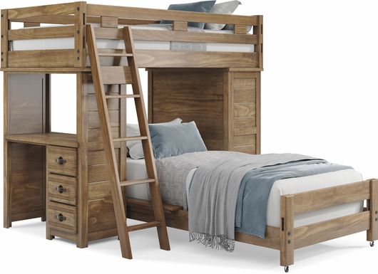 Kids Creekside 2.0 Chestnut Twin/Twin Loft with Loft Chest and Desk