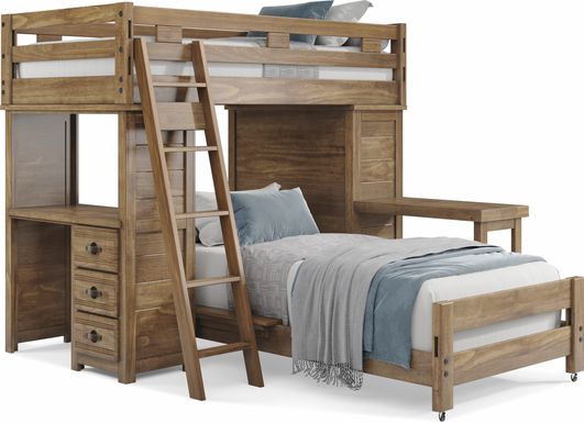 Kids Creekside 2.0 Chestnut Twin/Twin Loft with Loft Chest, Desk and Desk Attachment