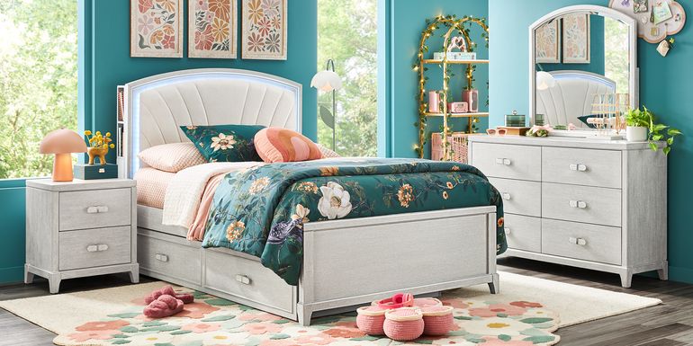 Kids Emilie Rose Twin Wirebrush Gray Upholstered Bedroom