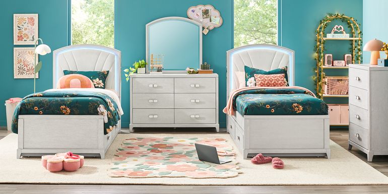 Kids Emilie Rose Twin Wirebrush Gray Upholstered Bedroom