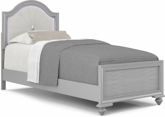 Kids Evangeline Silver Twin Lighted Upholstered Bed with White LED