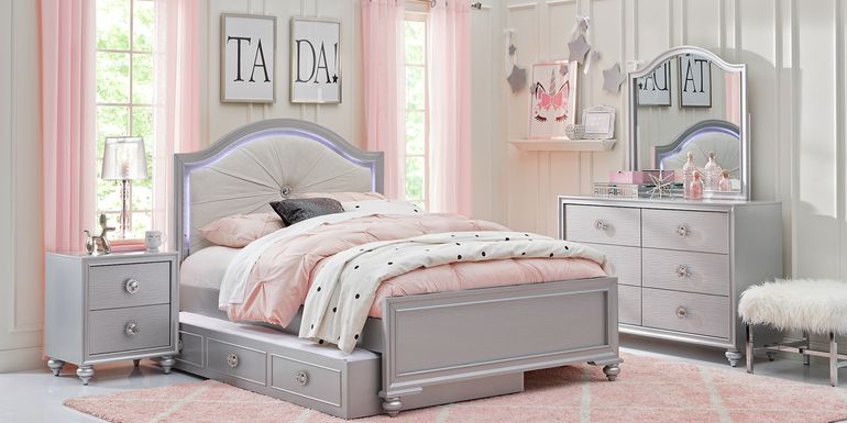 Kids Evangeline Silver 5 Pc Full Lighted Upholstered Bedroom