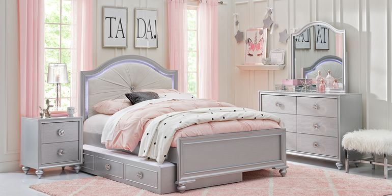 Kids Evangeline Silver 5 Pc Twin Lighted Upholstered Bedroom