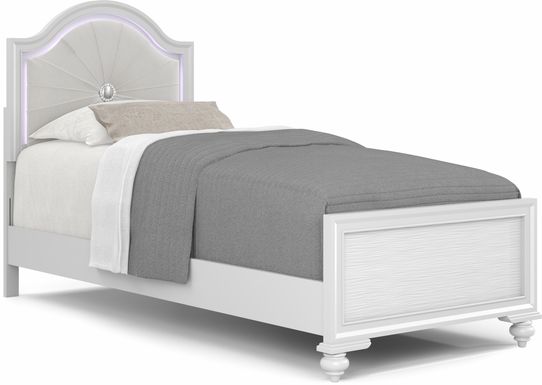 Kids Evangeline White Twin Lighted Upholstered Bed with White LED