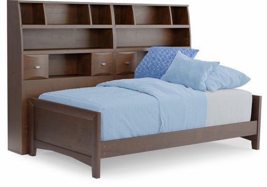 Kids Ivy League 2.0 Walnut Twin Bookcase Wall Bed