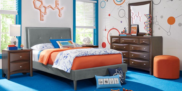 Kids Ivy League 2.0 Walnut 5 Pc Bedroom with Jaidyn Gray Twin Upholstered Bed