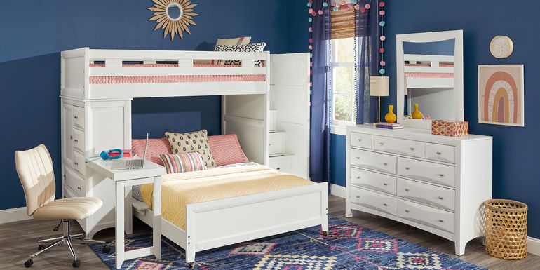 Kids Ivy League 2.0 White Twin/Twin Step Bunk with Chest & Desk Attachment