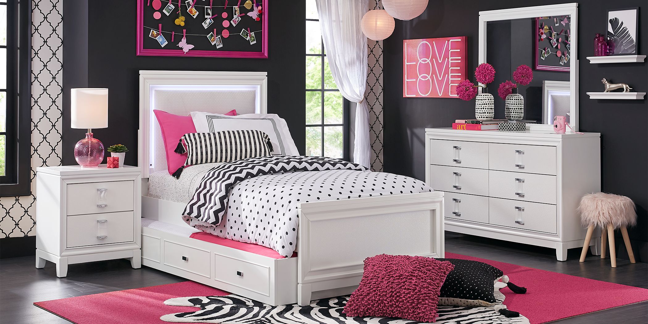 Kids Juno White 5 Pc Twin Lighted Upholstered Bedroom