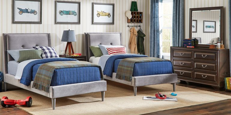 Kids Mill Valley Jr. Cherry Bedroom with Jaidyn Gray Twin Upholstered Bed