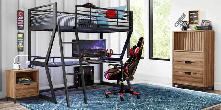 Kids Northridge Drive Caramel Bedroom with Carbon Optix Black Full Gaming Loft Bed