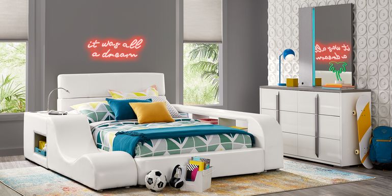 Kids Park Peak White 8 Pc Bedroom with Recharged White Full Bed, Nightstand, Lounger and Bookcase