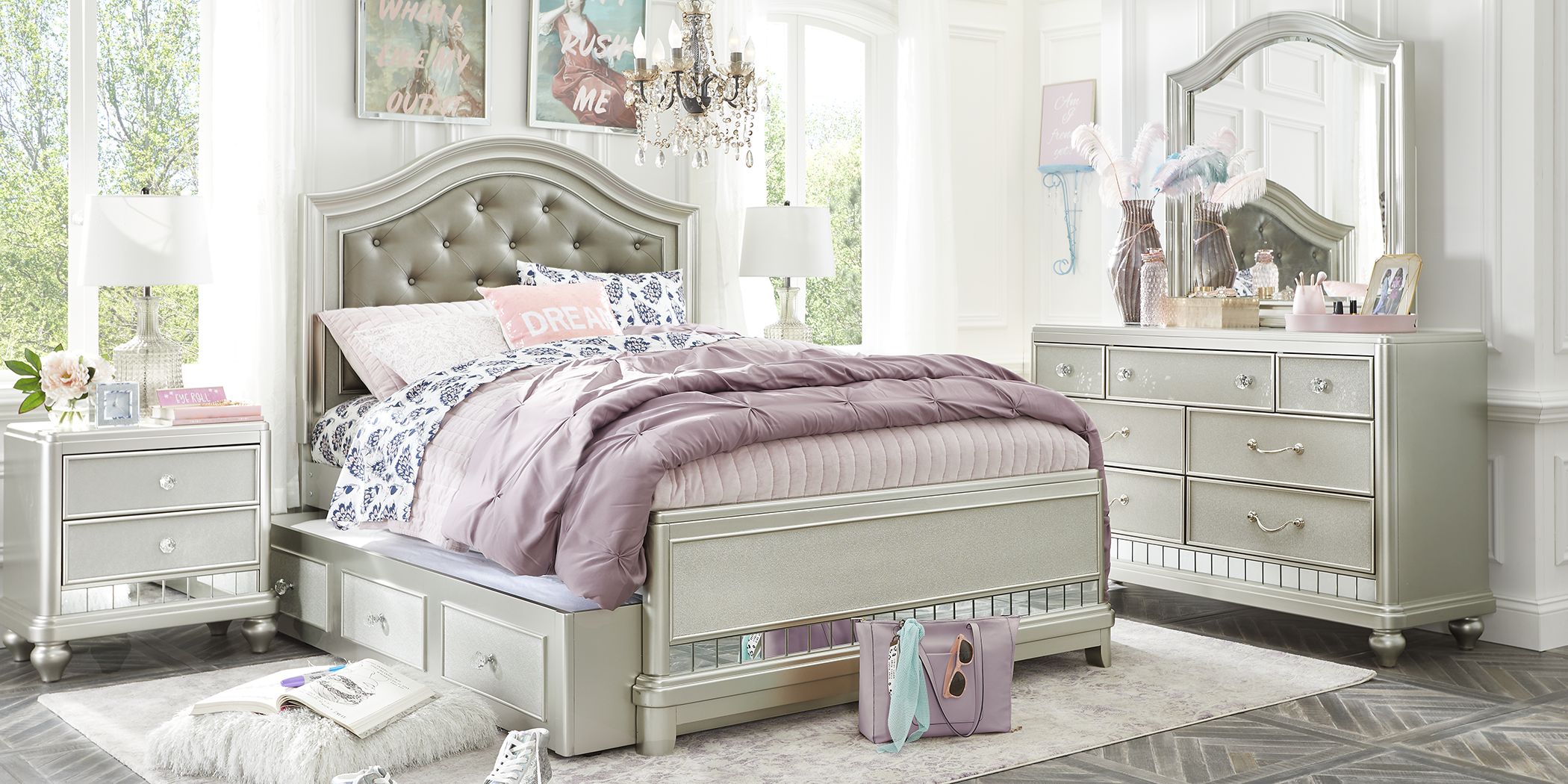 Kids Petit Paris Silver 5 Pc Twin Panel Bedroom