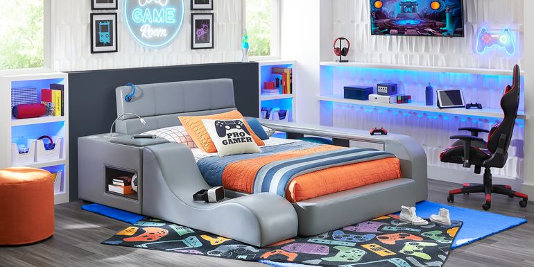 Kids reGen&trade; Recharged Gray 6 Pc Full Bed with Nightstand, Bookcase and Lounger