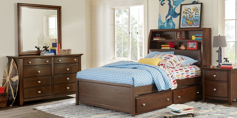 Kids Santa Cruz Brown Cherry 5 Pc Full Bookcase Bedroom