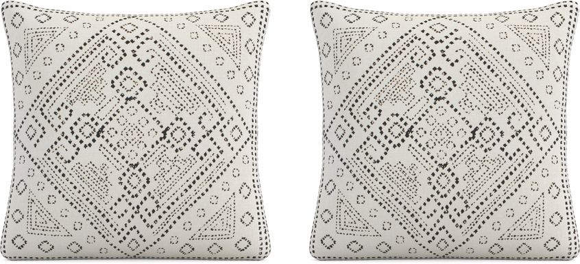 Kilim Stitch White Indoor/Outdoor Accent Pillows, Set of Two
