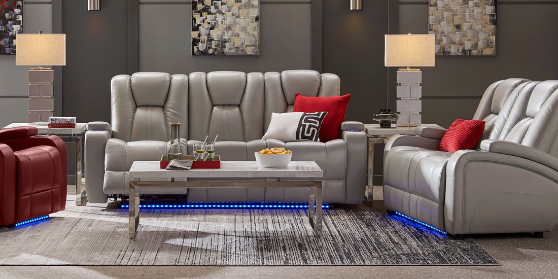 Dual Power Reclining Sofa Rooms, Servillo Platinum Leather Power Reclining Sofa