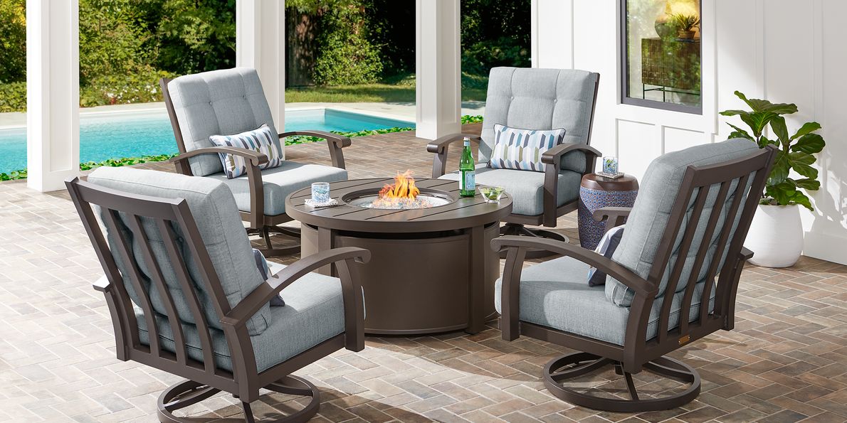Lake Breeze Aged Bronze Pc Fire Pit Seating Set with Swivel