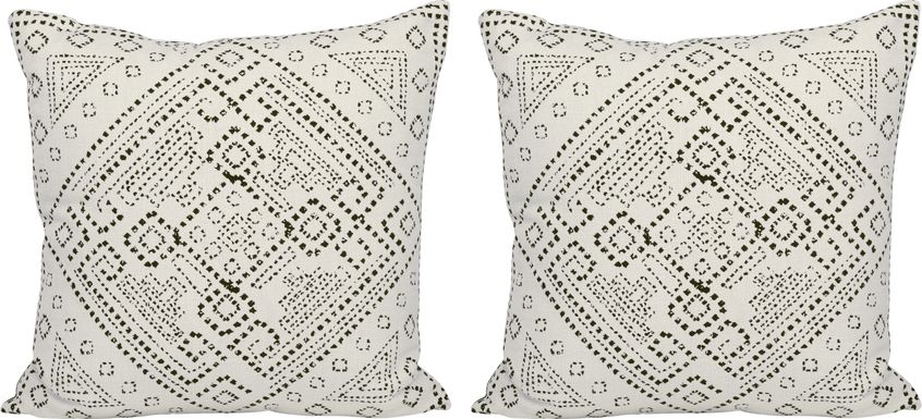 Kilim Stitch White Indoor/Outdoor Accent Pillows, Set of Two