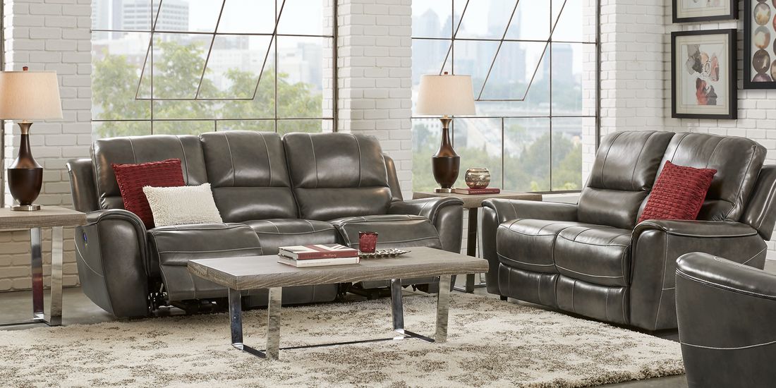 Lanzo Gray Leather 5 Pc Living Room, Rooms To Go Leather Furniture