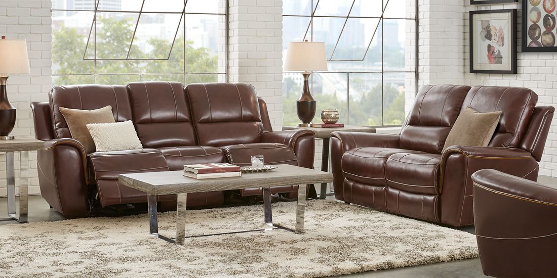 Lanzo Merlot Leather 3 Pc Living Room, Merlot Leather Sofa