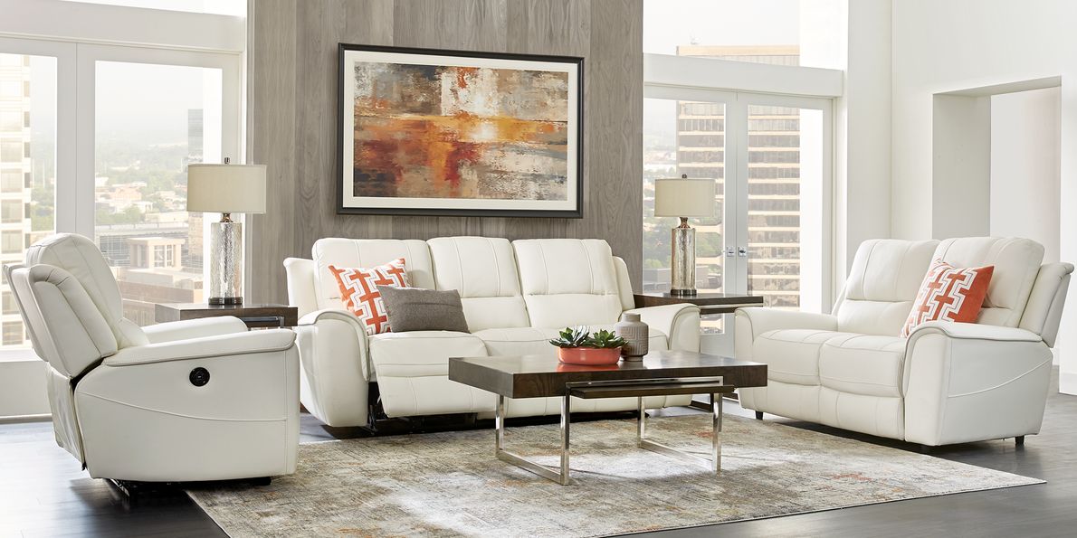 White leather reclining sofa and loveseat sale