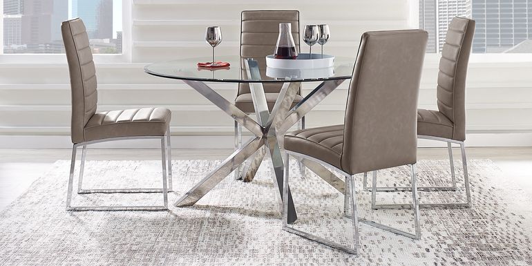 Linton Park Silver 5 Pc Round Dining Set with Gray Chairs