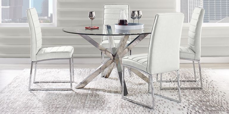Linton Park Silver 5 Pc Round Dining Set with Off-White Chairs