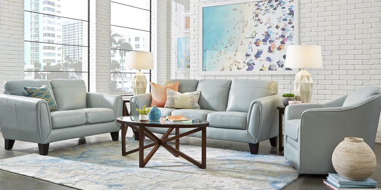 Livorno Lane Aqua Leather 2 Pc Living Room