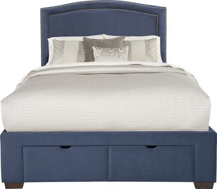 Loden Navy 3 Pc King Upholstered Bed with 2 Drawer Storage