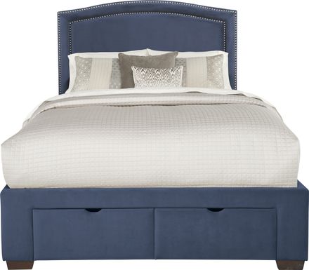 Loden Navy 3 Pc Queen Upholstered Bed with 2 Drawer Storage