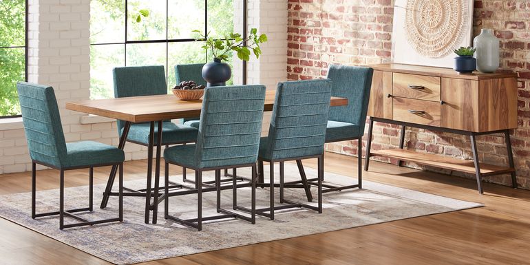 Loft Side Brown 8 Pc Dining Room with Teal Chairs