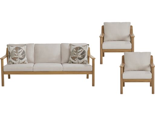 Logen Natural 3 Pc Outdoor Seating Set with Beige Cushions